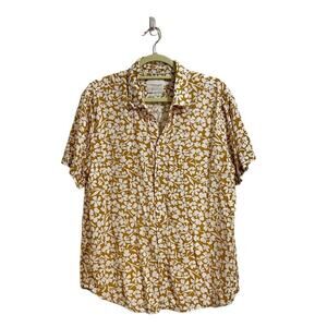 Denim & Flower Tan Floral Button Down Short Sleeve Shirt Sz XL